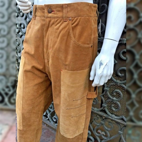 Men’s Davoucci Wheat Tiny Corduroy Genuine Suede Leather Pants - Picture 7 of 10